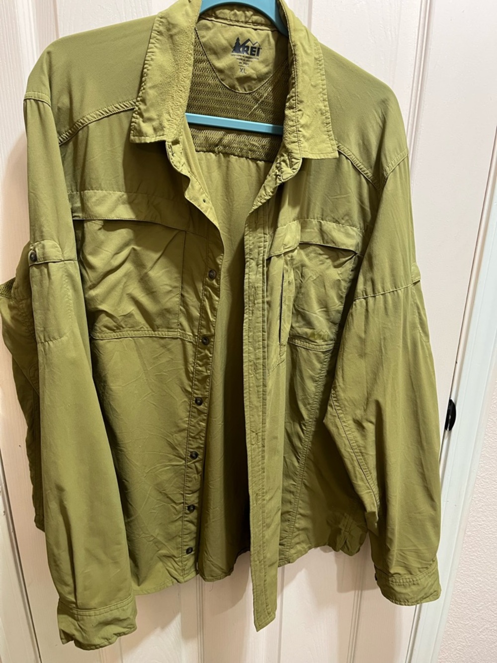 REI Men's Olive Green Lightweight Button-Front Shirt